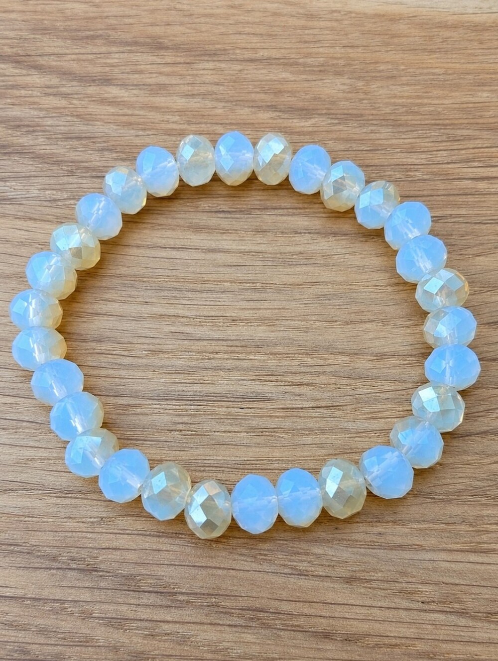Opal Glow Crystal Beads Stretch Bracelet - White/Gold | Hand Crafted
